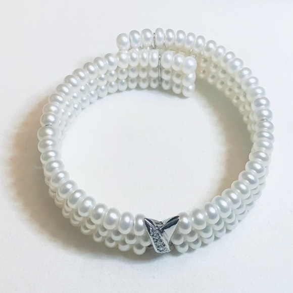 Perlaviva Freshwater Pearl 3-Row Coil X Bracelet - Picture 4 of 8